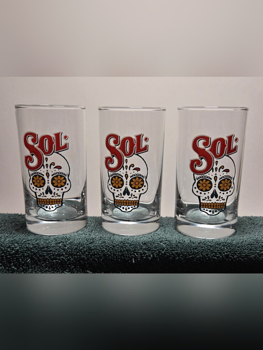 SOL Tequila Sugar Skull Glasses Set of 3